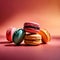 Macarons, sweet light deserts, colorful and floating, dynamic food photo