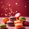 Macarons, sweet light deserts, colorful and floating, dynamic food photo