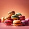 Macarons, sweet light deserts, colorful and floating, dynamic food photo