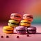 Macarons, sweet light deserts, colorful and floating, dynamic food photo