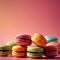 Macarons, sweet light deserts, colorful and floating, dynamic food photo