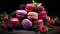 Macarons with wild berries in a rustic setting