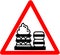 Macaroon biscuits, cream, sweet and beautiful dessert warning red triangular road sign solated on white background.