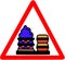 Macaroon biscuits, cream, sweet and beautiful dessert warning triangular circle road sign solated on white background.