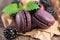 Macaroons with blackberries