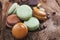 Macaroons with the flavors of coffee, pistachio, chocolate and r