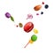 Macaroons with lollipops, cherry, orange, plum, apple