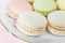 Macaroons on the porcelain plate