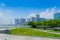 MACAU, CHINA- MAY 11, 2017: Beatiful park iin macau with a famous Macau Tower in the horizont