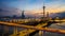 Macau city skyline at sunset with Macau Tower in twilight, Aerial view, Macau, China