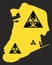 Macau map with biohazard virus sign in black and yellow