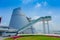 Macau Science Center, a distinctive, asymmetrical, conical shape building with a spiral walkway, Macau. Modern