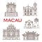 Macau travel landmarks. Asian architecture icons