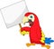 Macaw bird cartoon with blank sign