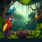 Macaw Habitats At Rainforest. Generative AI