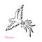 Macaw parrot in flight vector cartoon illustration. Black and white silhouette, outline.