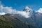 Machapuchare mountain peak , holy mountain in Annapurna range, Himalaya mountains range in Pokhara, Nepal