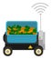 Machine with box and gps signal, container with harvest, carrots, automatic box at wheels for cargo