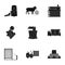 Machine, equipment, lift and other web icon in black style. Inventory, textiles, industry icons in set collection.