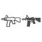 Machine gun line and solid icon. Assault rifle, army weapon symbol, outline style pictogram on white background