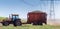 Machine harvesting sugar cane plantation