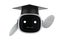 Machine learning concept with friendly robot with degree cap