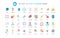 Machine learning, data analysis trendy flat icons set, algorithm, automatic smart process