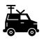 Machine, portable radio solid icon. Van with antenna vector illustration isolated on white. Car with satellite glyph