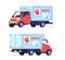 Machine with refrigerator for meat safe transportation. Cargo truck. Food product delivery. Cold temperature storage