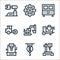 machinery line icons. linear set. quality vector line set such as drilling machine, hoist, grinder, cement mixer, excavator,