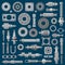 Machinery parts icons, machine engine mechanisms