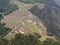 Machupicchu aerial view, terraces, buildings and quarry from above