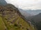 Machupicchu terraces and Big mountains and river on the background