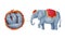 Mackerel Basket and Huge Elephant Animal as Thailand Symbol and Famous Object Vector Set