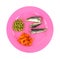 Mackerel carrots and peas on a pink dish