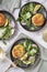 Mackerel fishcakes served with a rocket spinach and watercress salad.