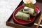 Mackerel sushi wrapped by persimmon leaf; japanese food