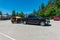 Mackinaw City, MI - June 17: Small teardrop travel trailer truck in parking lot