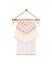 Macrame design vector illustration. Wall hanging decoration with thread fringe and wooden beads on ends. Bohemian style