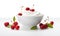 macro of a bowl of yogurt and berries white background, ai generative