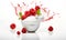 macro of a bowl of yogurt and berries white background, ai generative