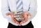 Macro businessman holding a silver mental euro sign