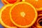 Macro citrus fruit. Background with slice a tangerine. Art image with a half mandarin.