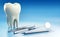 Macro close up 3D illustration of conceptual Human tooth with dental equipment