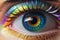 Macro Close-Up Eye with Eyelashes Resembling Glass Strands - Refracting Spectrum of Rainbow Hues