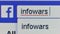 Macro close up of Facebook search bar as user types the word `Infowars`, a website which has been impacted by online censorship