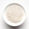 Macro Close up of organic white  sago or sabudana small size inside a white ceramic bowl,