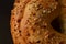 Macro close-up of sesame seed onion bagel