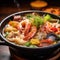 macro close up of steaming bowl authentic ramen combination of fresh seafood shrimp and delicious meat captured in bright colors