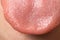 Macro close up surface of human tongue - sensory receptors of the papillae, tip of the tongue.